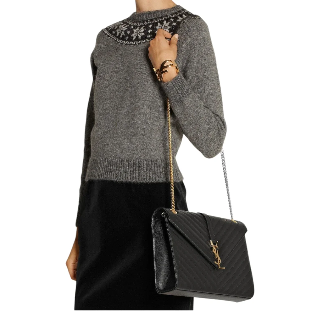 MSRP $3,500 NWT BNIB SAINT LAURENT ENVELOPE LARGE BAG MATELASSÉ GRAIN DE POUDRE - Picture 8 of 16